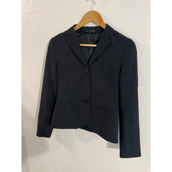 Theory Women’s Black Wool Blend Three Button Blazer - Picture 2 of 9